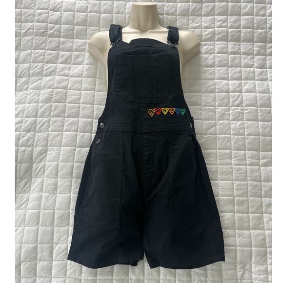 HUMBERTO CRUZ Womens Shortalls XS Black Denim Rainbow Hearts TARGET PRIDE - Picture 1 of 12